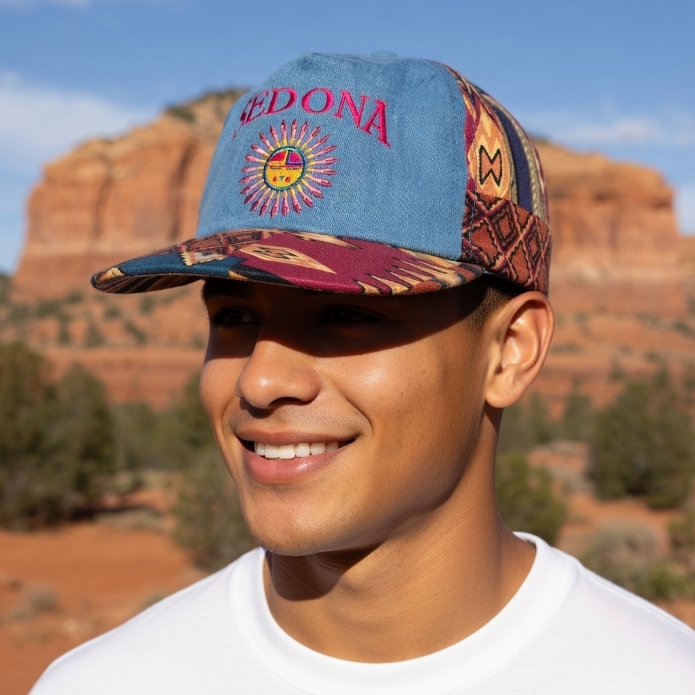 Sedona AZ Cap Hat‎ One Size Unisex Adjustable Aztec Colorful Trucker Embroidered